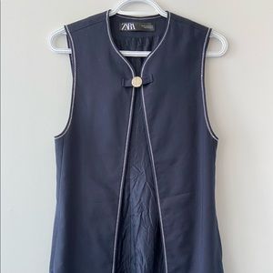 Zara Navy Blue long vest with gold clip